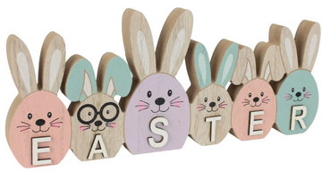 Pastel Wooden Easter Bunnies Sign