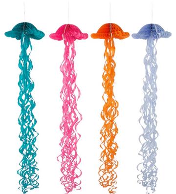 Jellyfish Honeycomb Hanging Decorations (Pack of 4)