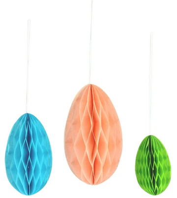 Whimsical Easter Egg Honeycomb Hanging Decorations Pack of 3