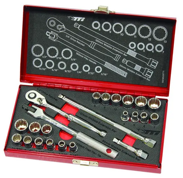 SOCKET SET 1/4" 23PC MET/AF 4-13MM 3/16-1/2" TTI