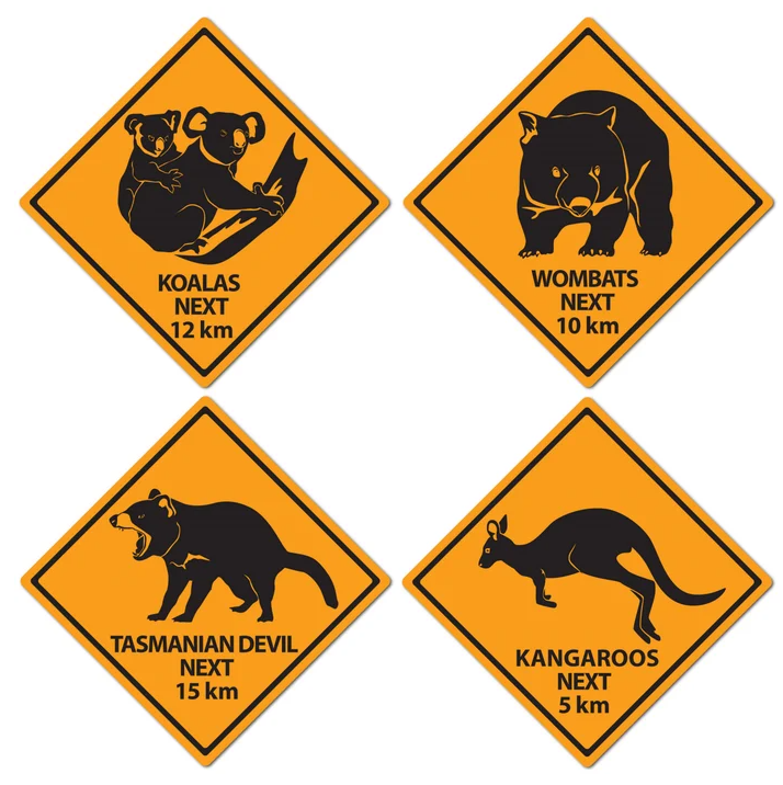 Aussie Outback Road Signs (Pack of 4)