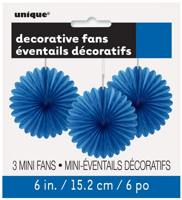 Blue Mini Tissue Paper Fan Decorations (Pack of 3)
