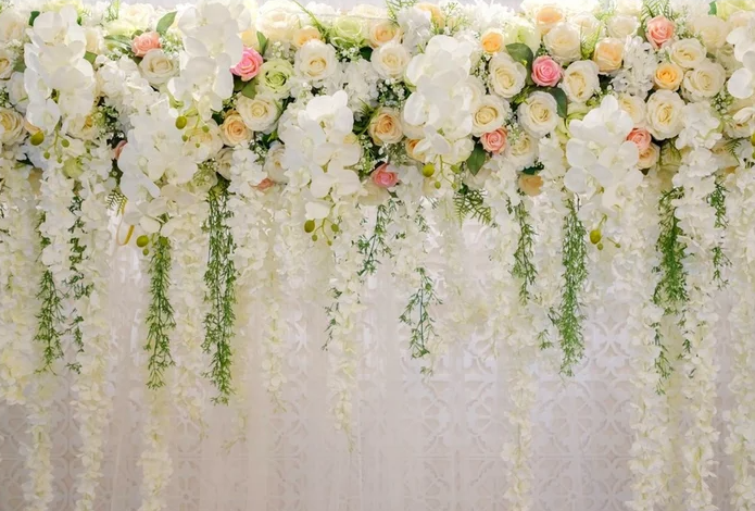 White Lace Floral Curtain Large Printed Fabric Backdrop