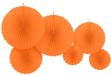 Solid Orange Paper Fan Decorations (Pack of 6)