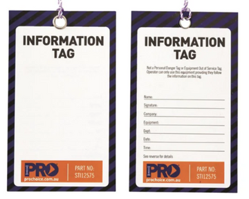 TAG - INFORMATION TAG - PK100 125LX75H MM C/W 8MM EYLT/STRNG