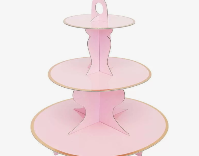 Premium Round Pink Gold Rim 3 Tier Cupcake Stand