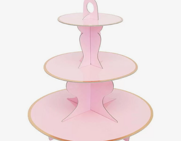 Premium Round Pink Gold Rim 3 Tier Cupcake Stand