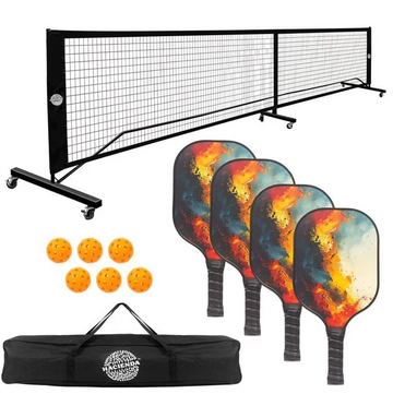 Hacienda Pickleball Set with 4 Fiberglass Paddles, 6 Balls, Net, and Carry Bag