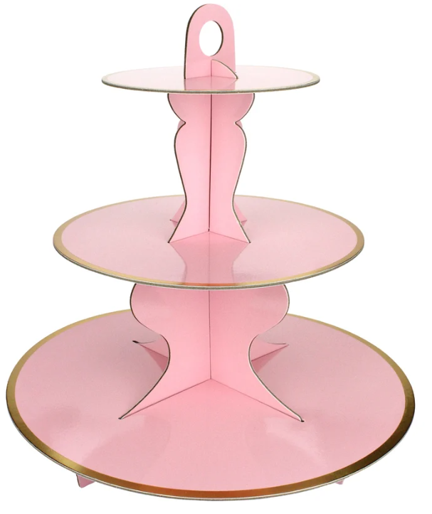 Pink Cupcake Stand With Gold Trim - 3 tier