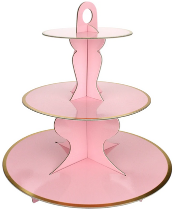 Pink Cupcake Stand With Gold Trim - 3 tier