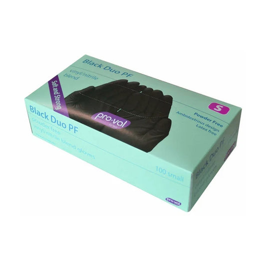 Pro-Val Black Duo PF Small black disposable gloves box of 100
