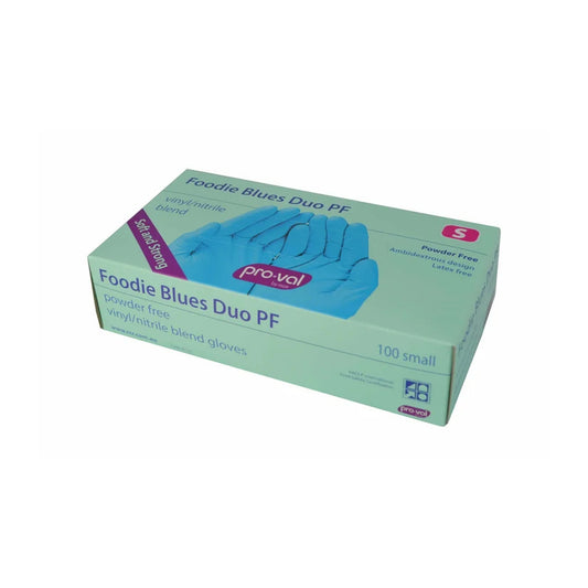 Pro-Val Foodie Blues Duo PF Small blue disposable gloves box of 100
