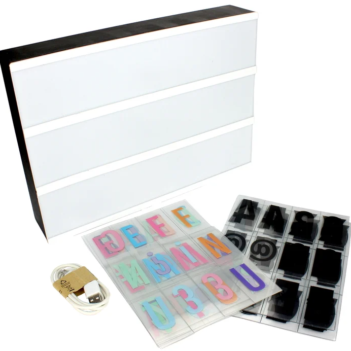 LED Lightbox with Coloured Letters, Numbers & Symbols - 30 x 22 x 5cm