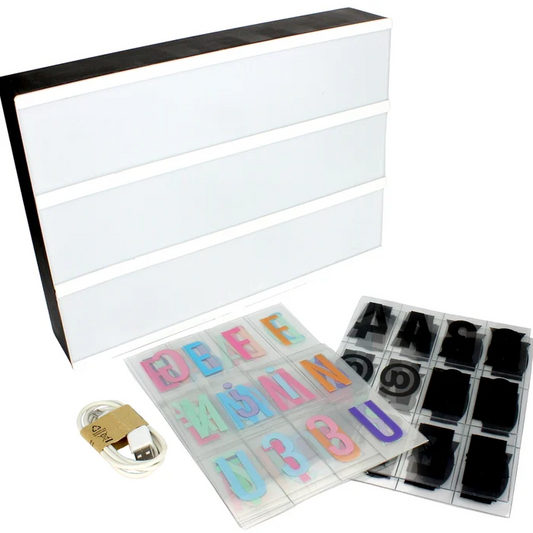 LED Lightbox with Coloured Letters, Numbers & Symbols - 30 x 22 x 5cm