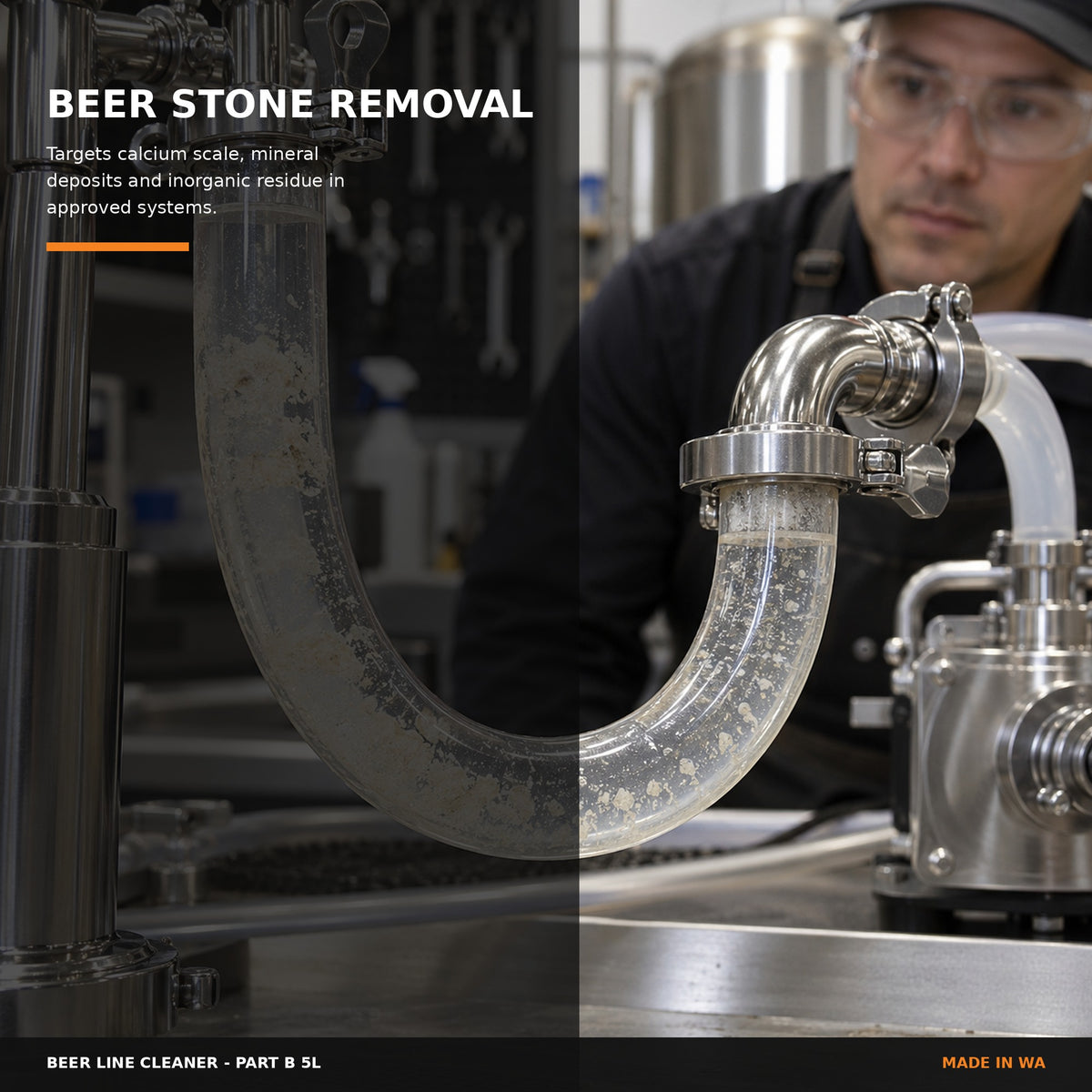 Beer Line Cleaner Part B circulating through approved beverage lines