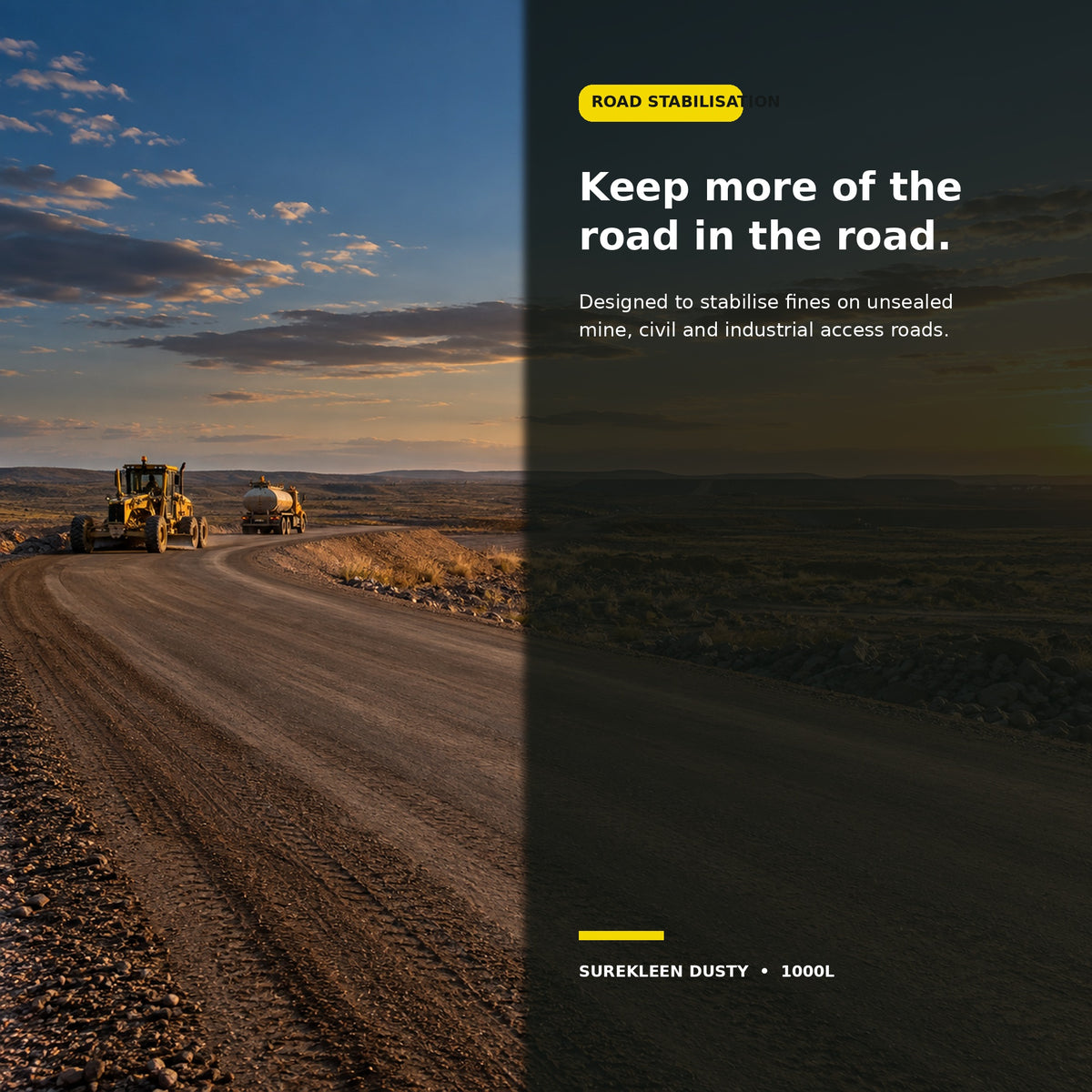 Treated unsealed haul road with low dust in an Australian mining environment
