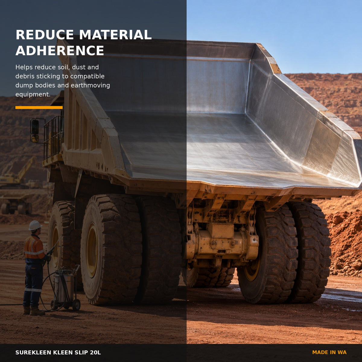 Kleen Slip material release treatment for a mining dump truck tray