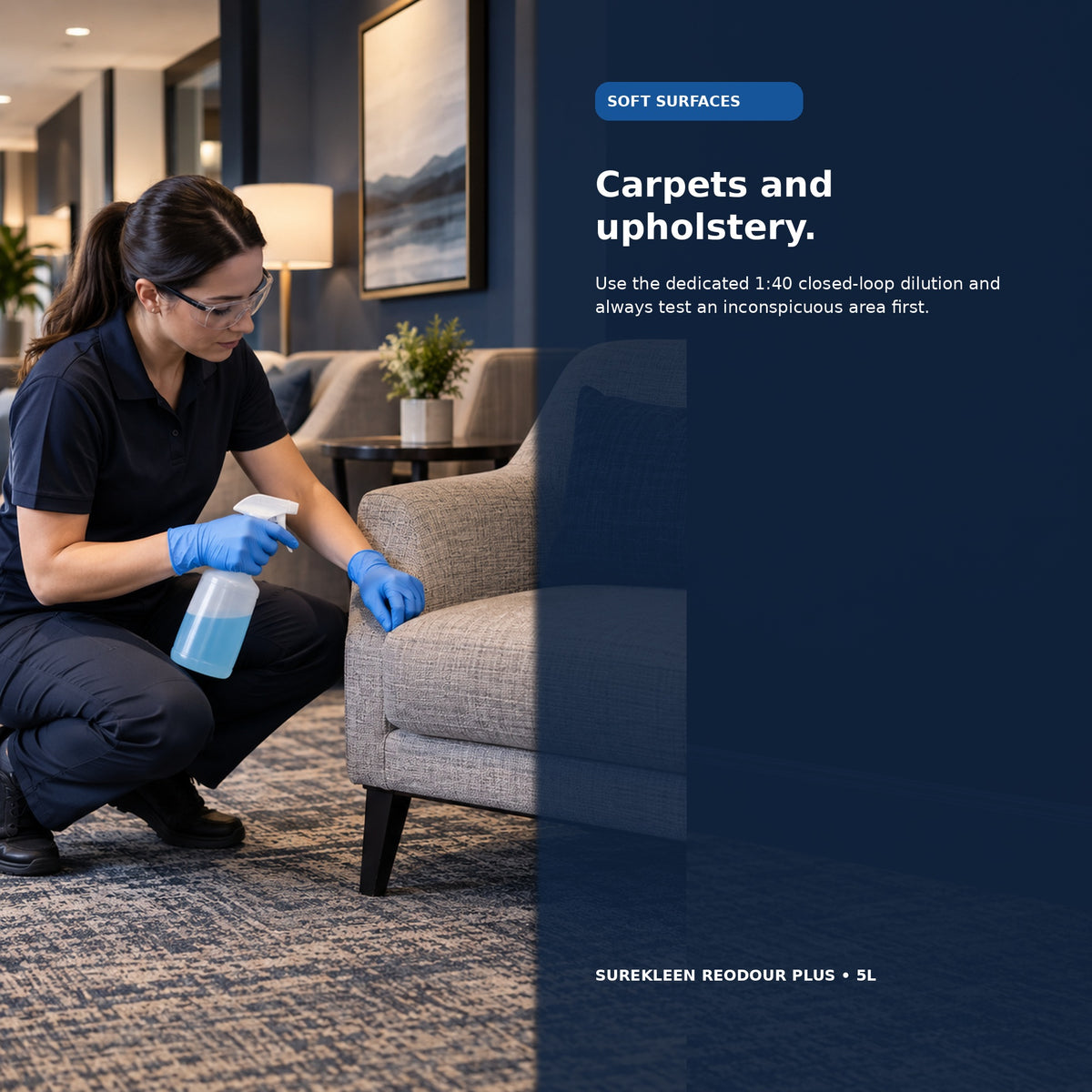 Cleaner testing diluted deodoriser on an inconspicuous upholstery area
