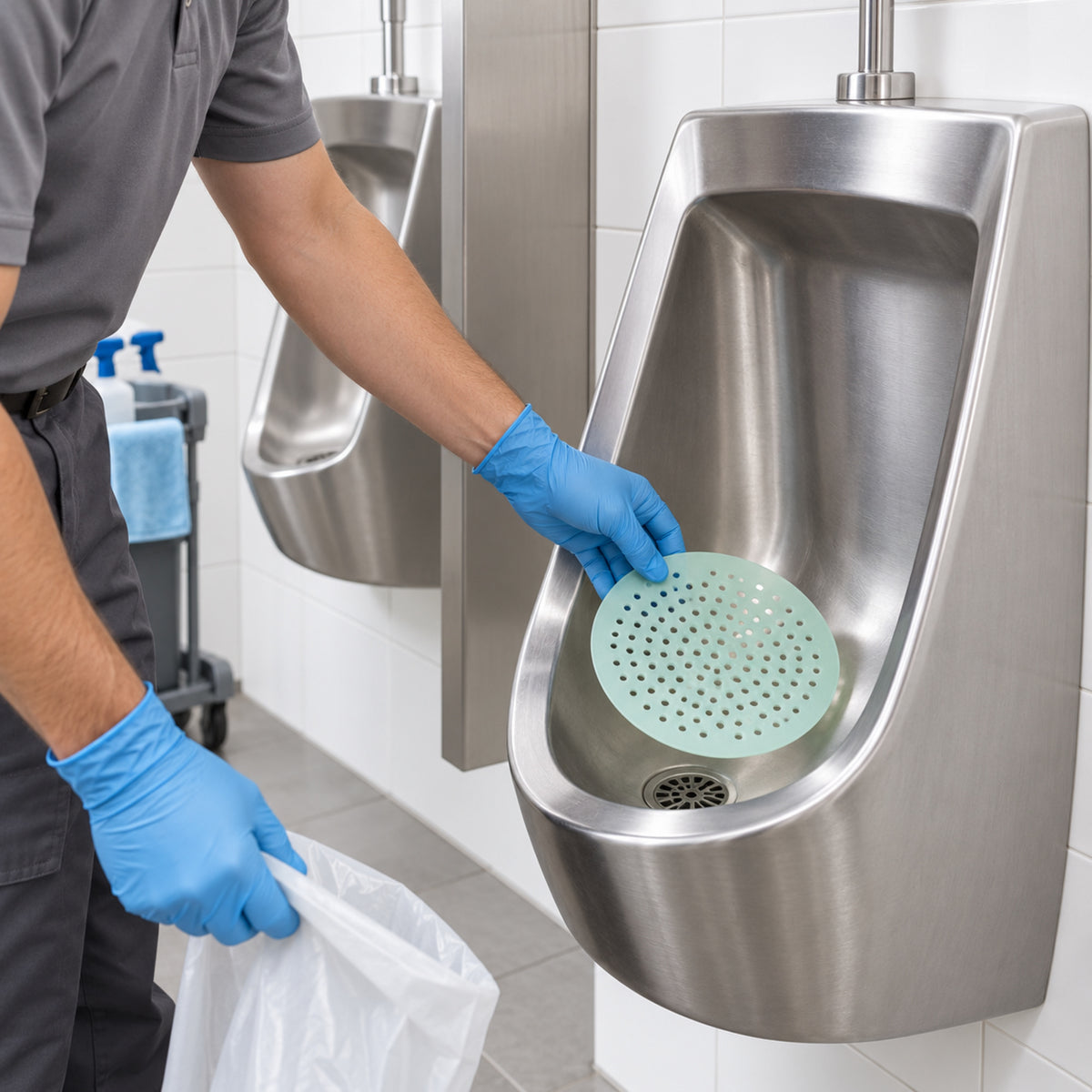 Rosche 8753 style Cotton Candy urinal mat commercial application
