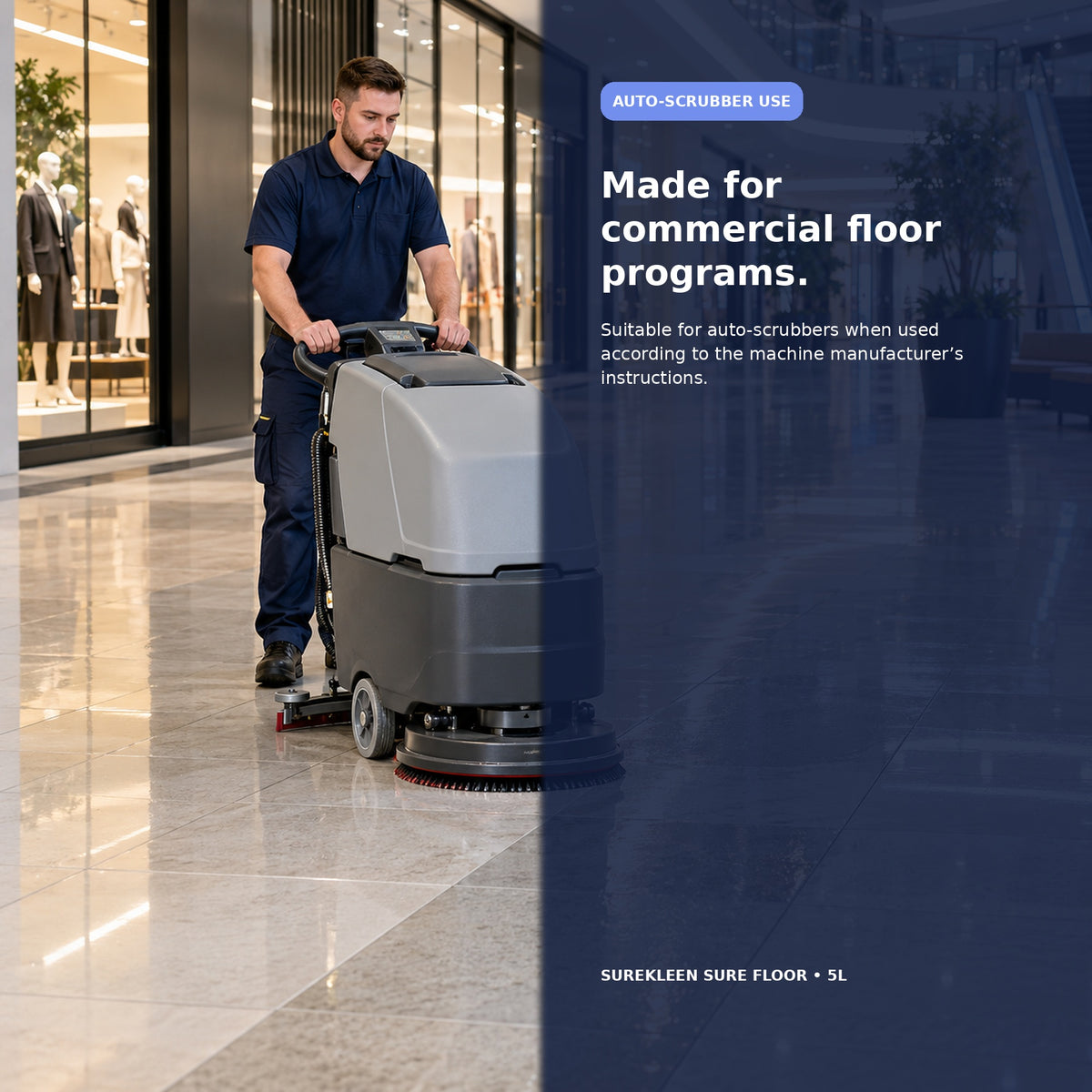 Commercial automatic floor scrubber cleaning a sealed tile floor

