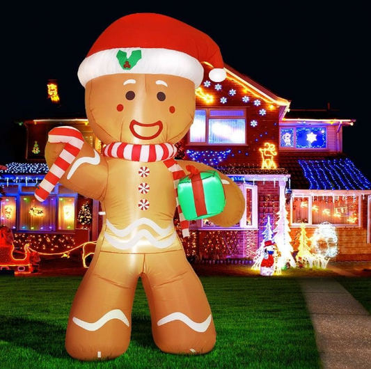 2.4M Jingle Jollys Christmas Inflatable Gingerbread Man Illuminated Decorations