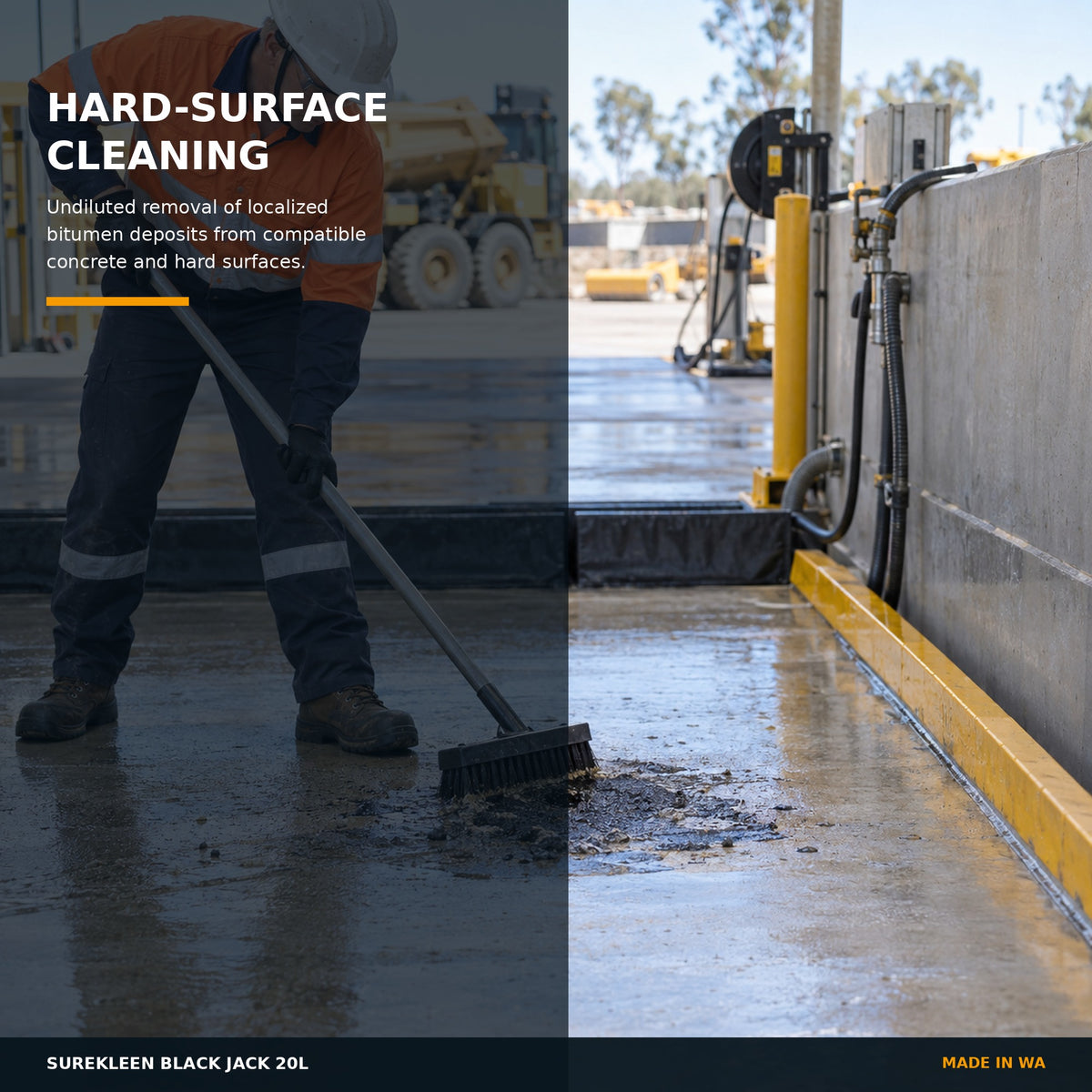 Black Jack removing localized bitumen residue from a compatible concrete hardstand