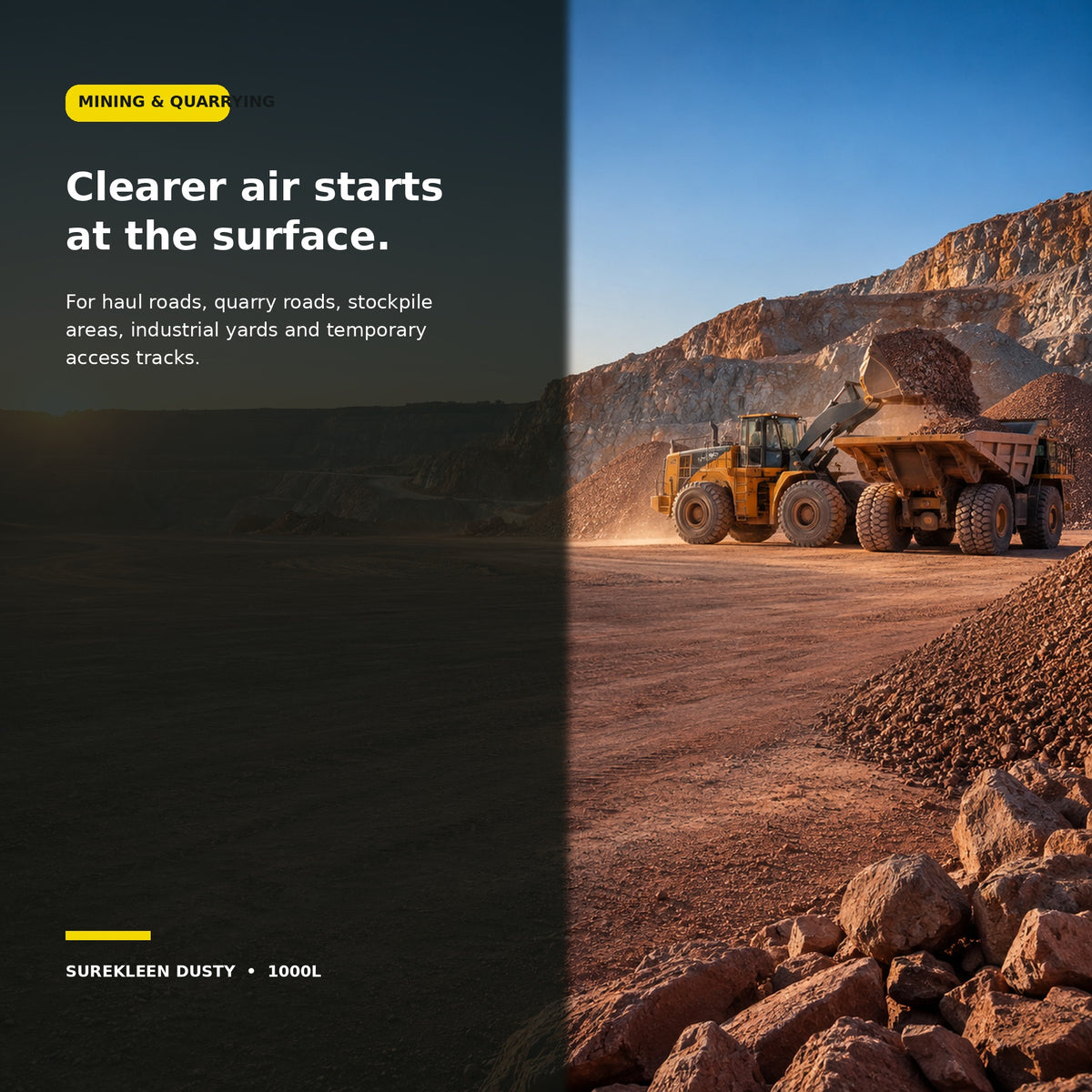 Quarry and stockpile traffic area suitable for Surekleen Dusty dust control