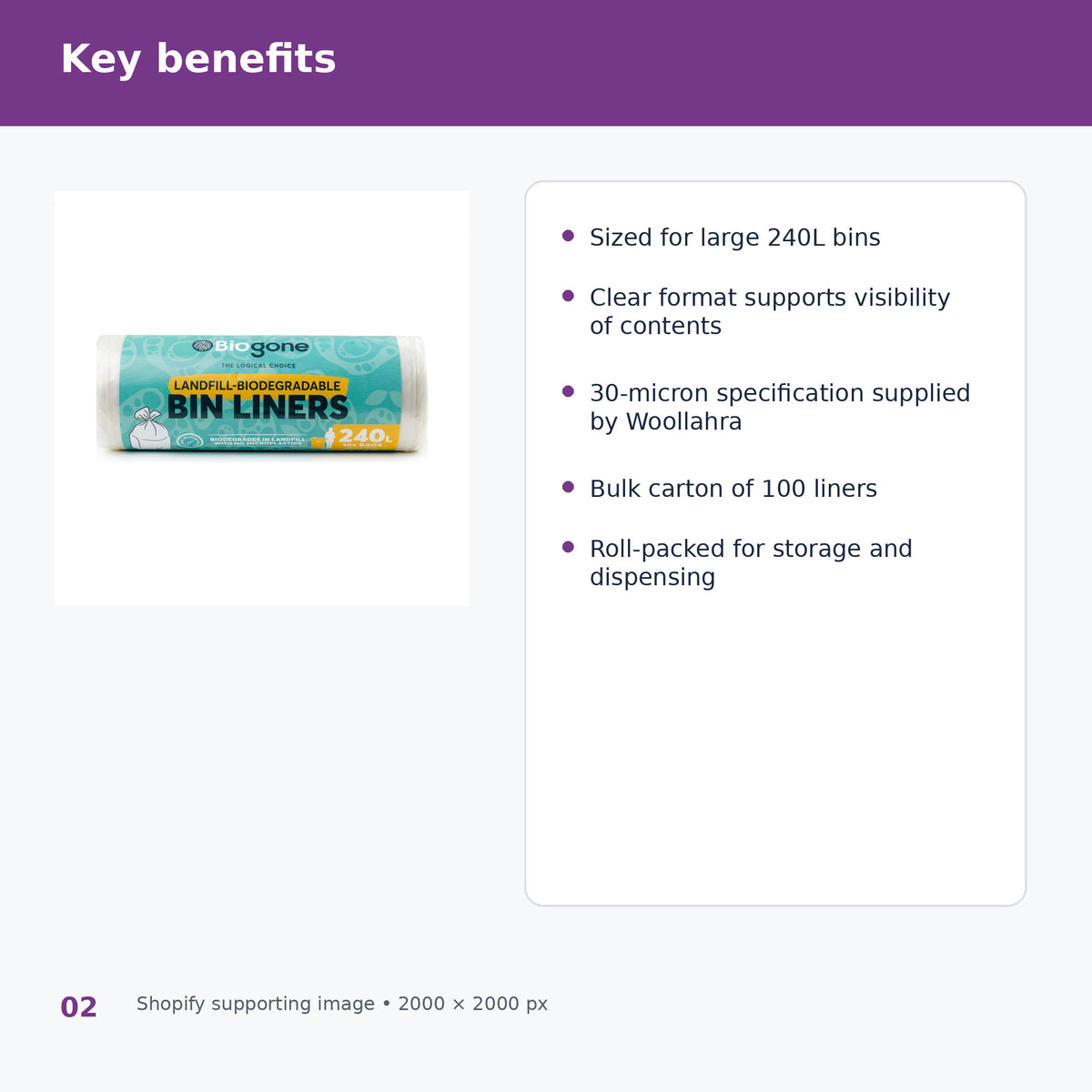 biogone 240l clear bin liners key benefits
