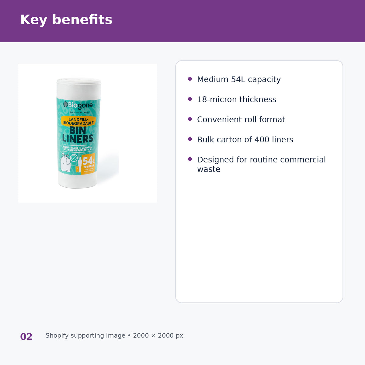 biogone 54l white bin liners key benefits
