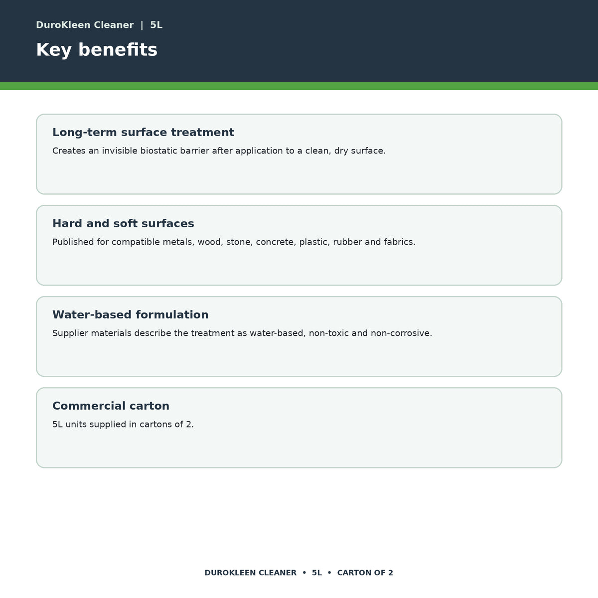 DuroKleen Cleaner key benefits

