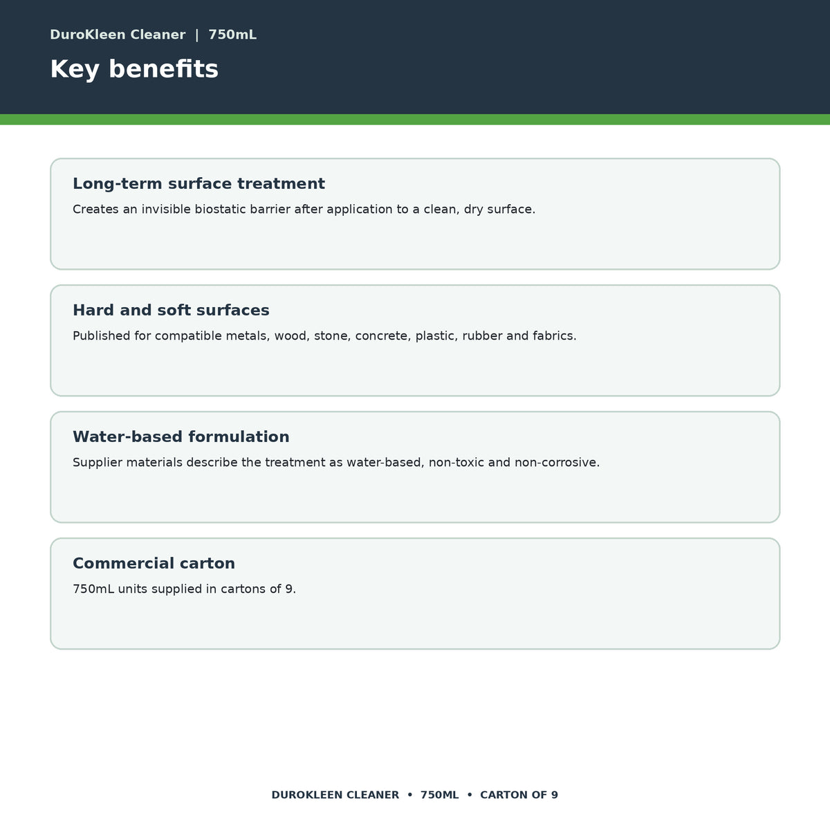 DuroKleen Cleaner key benefits
