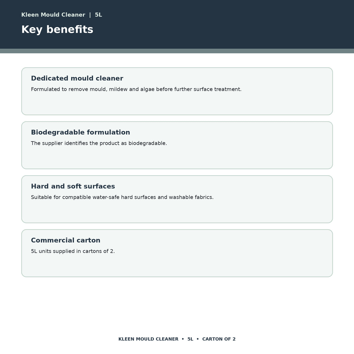 Kleen Mould Cleaner key benefits
