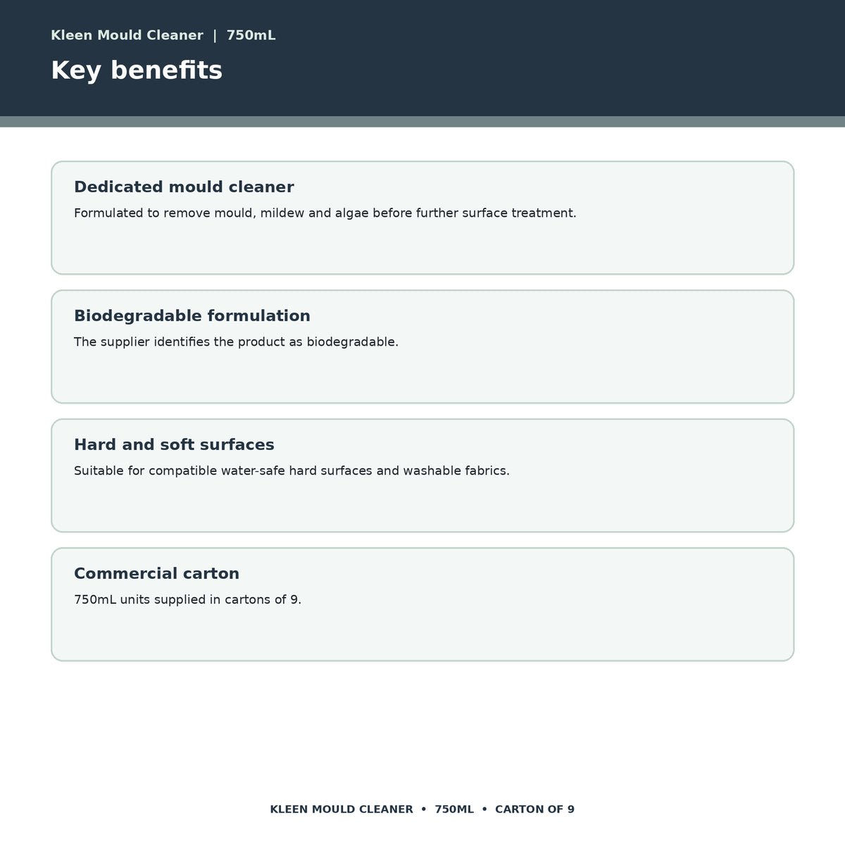 Kleen Mould Cleaner key benefits
