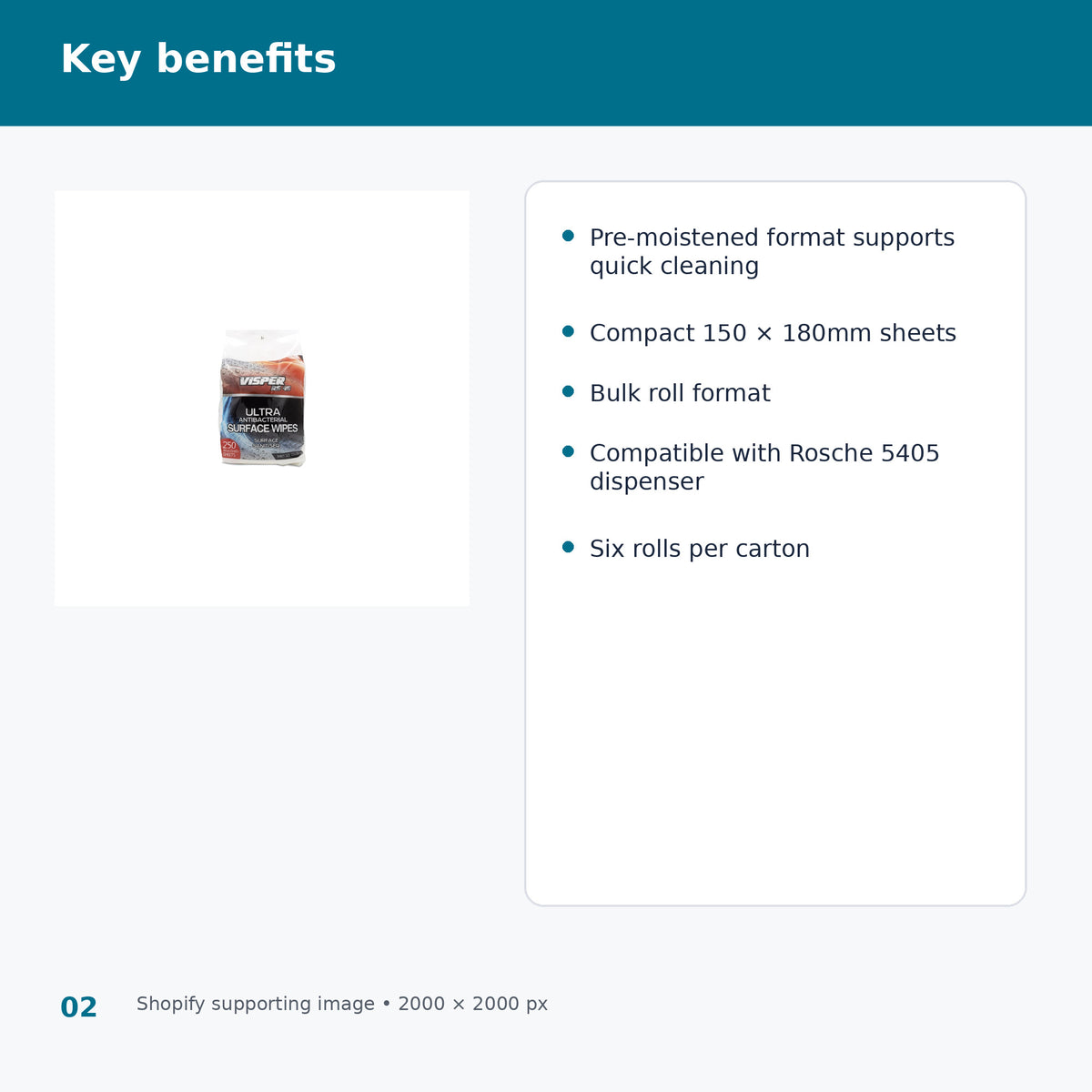 rosche 8906 visper antibacterial surface wipes key benefits
