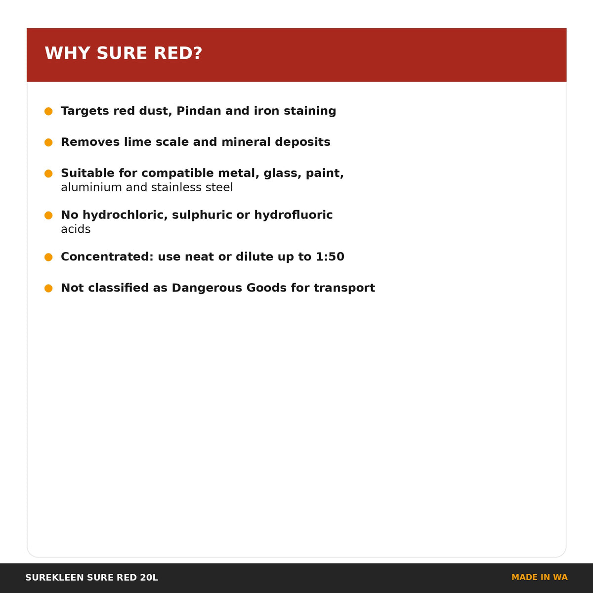 Key benefits of Surekleen Sure Red red dust remover
