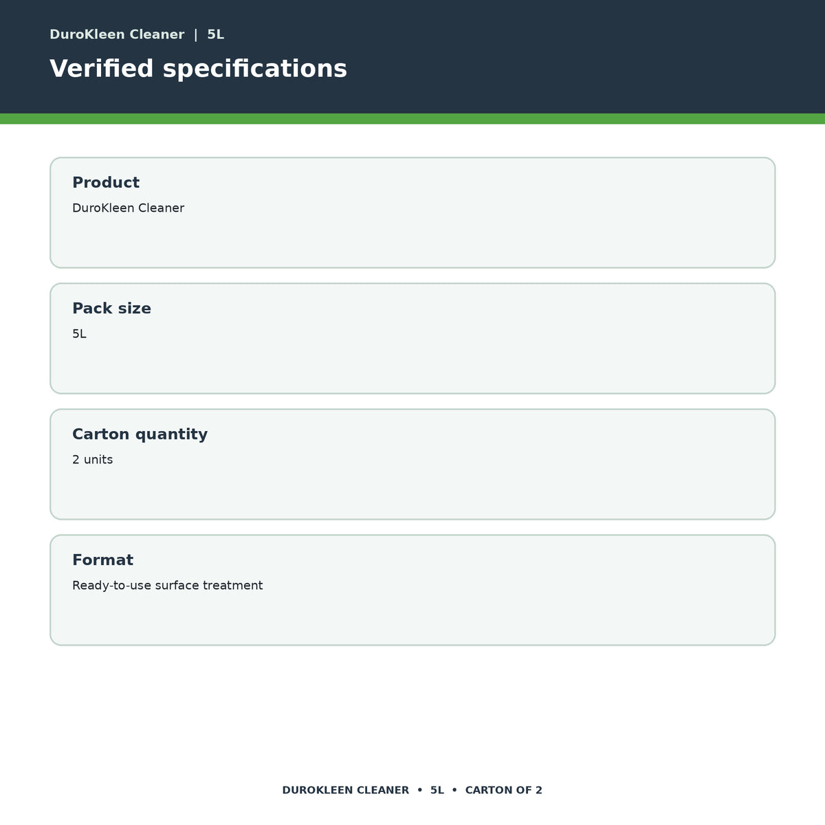 DuroKleen Cleaner verified specifications
