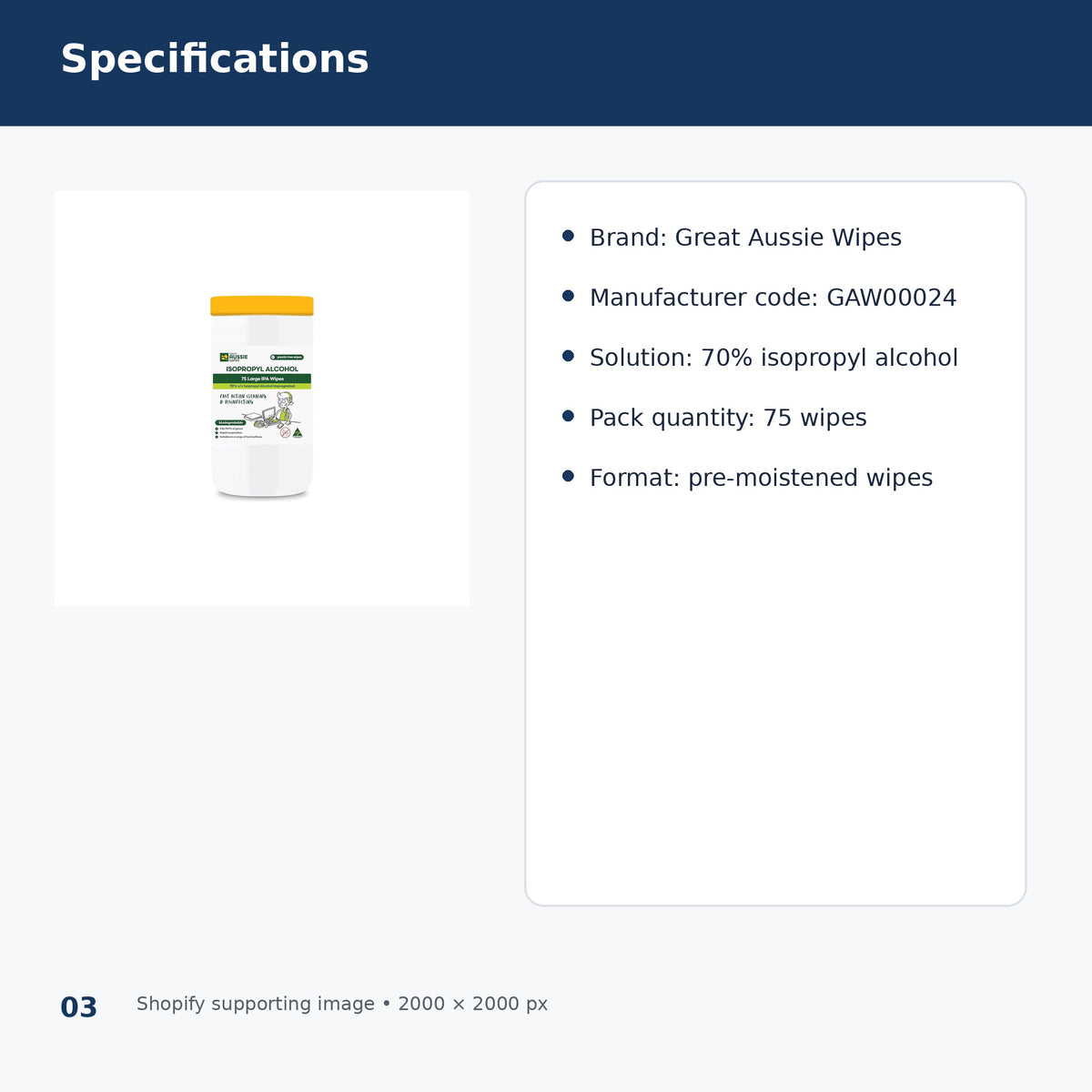 great aussie isopropyl alcohol wipes 75 pack product specifications
