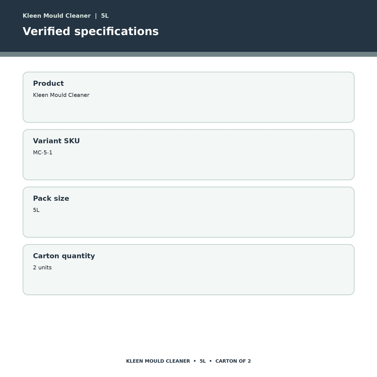 Kleen Mould Cleaner verified specifications
