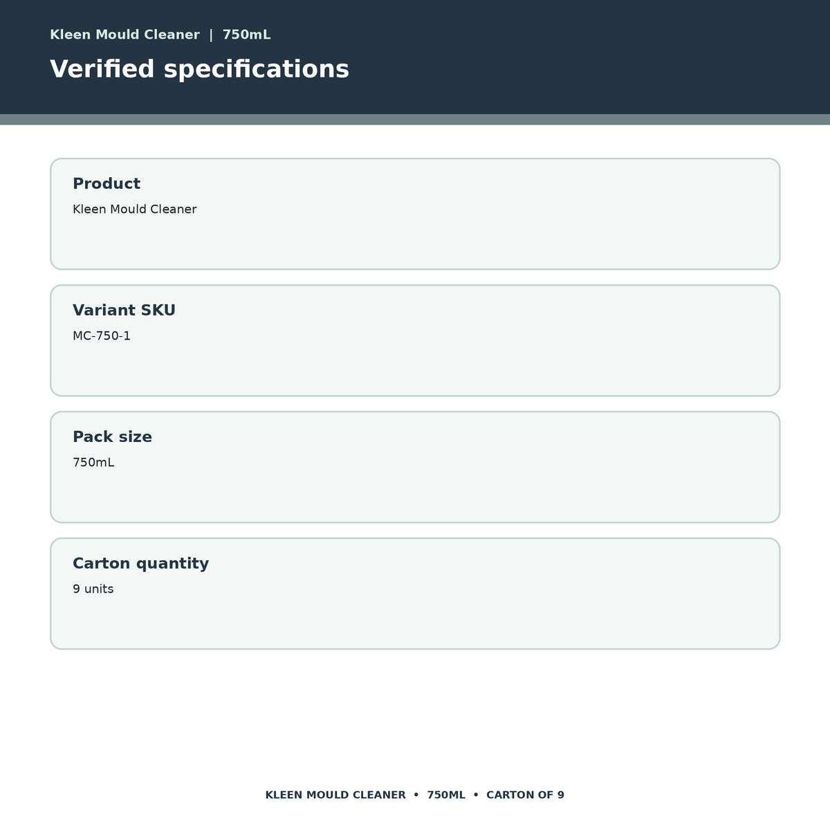 Kleen Mould Cleaner verified specifications
