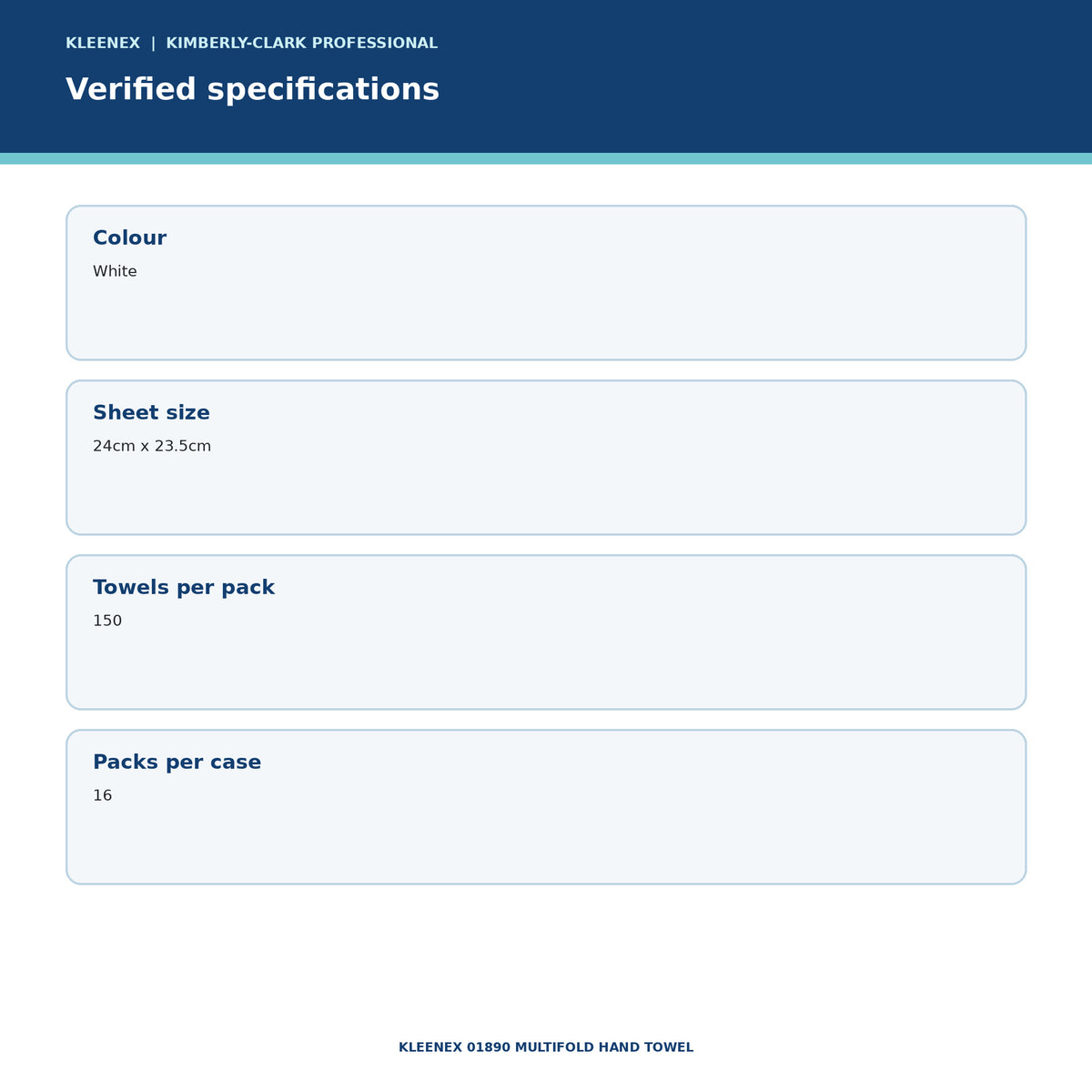 KLEENEX 01890 Multifold Hand Towel verified specifications
