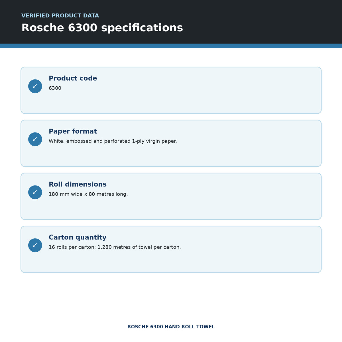 Rosche 6300 hand roll towel product specifications
