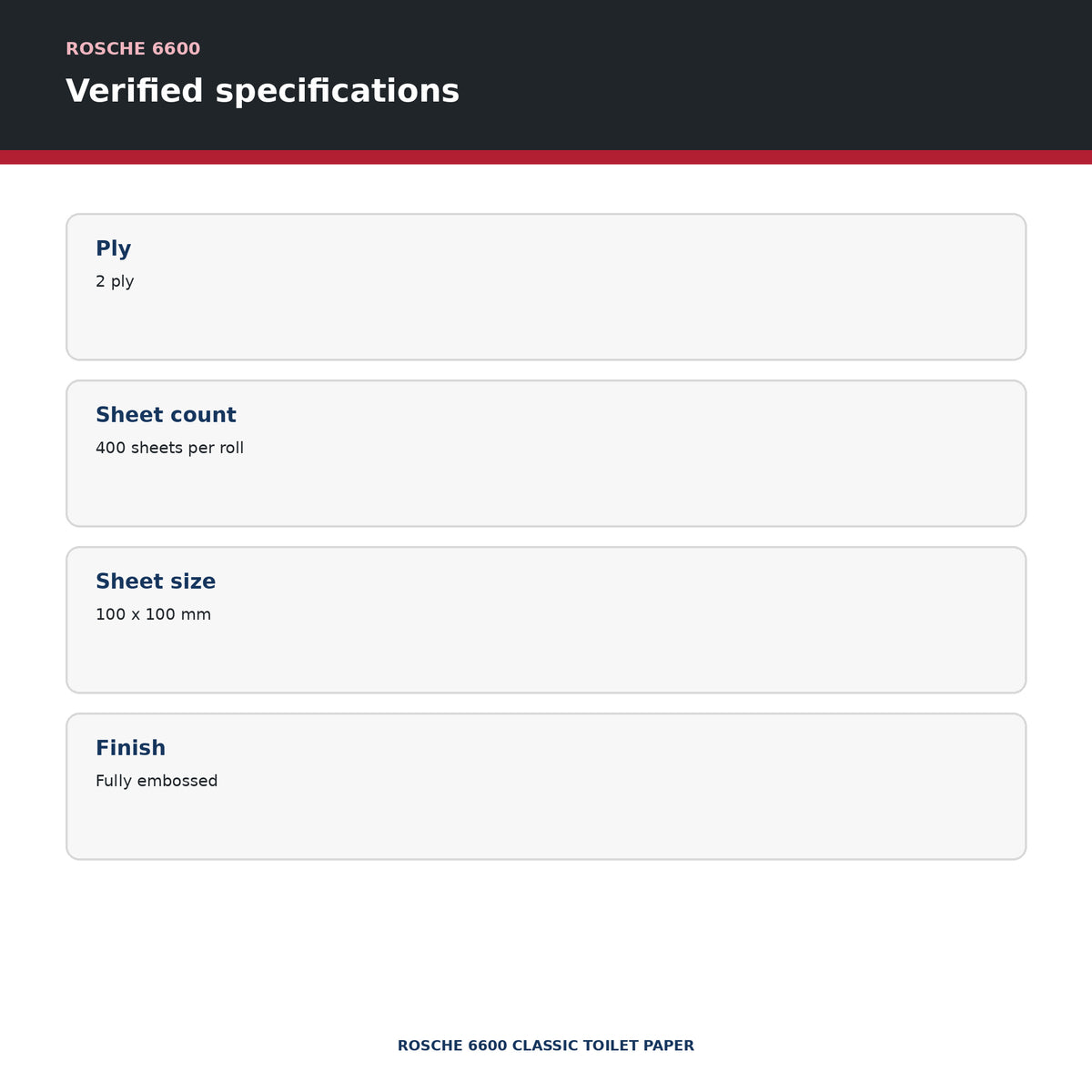 Rosche 6600 Classic Toilet Paper specifications
