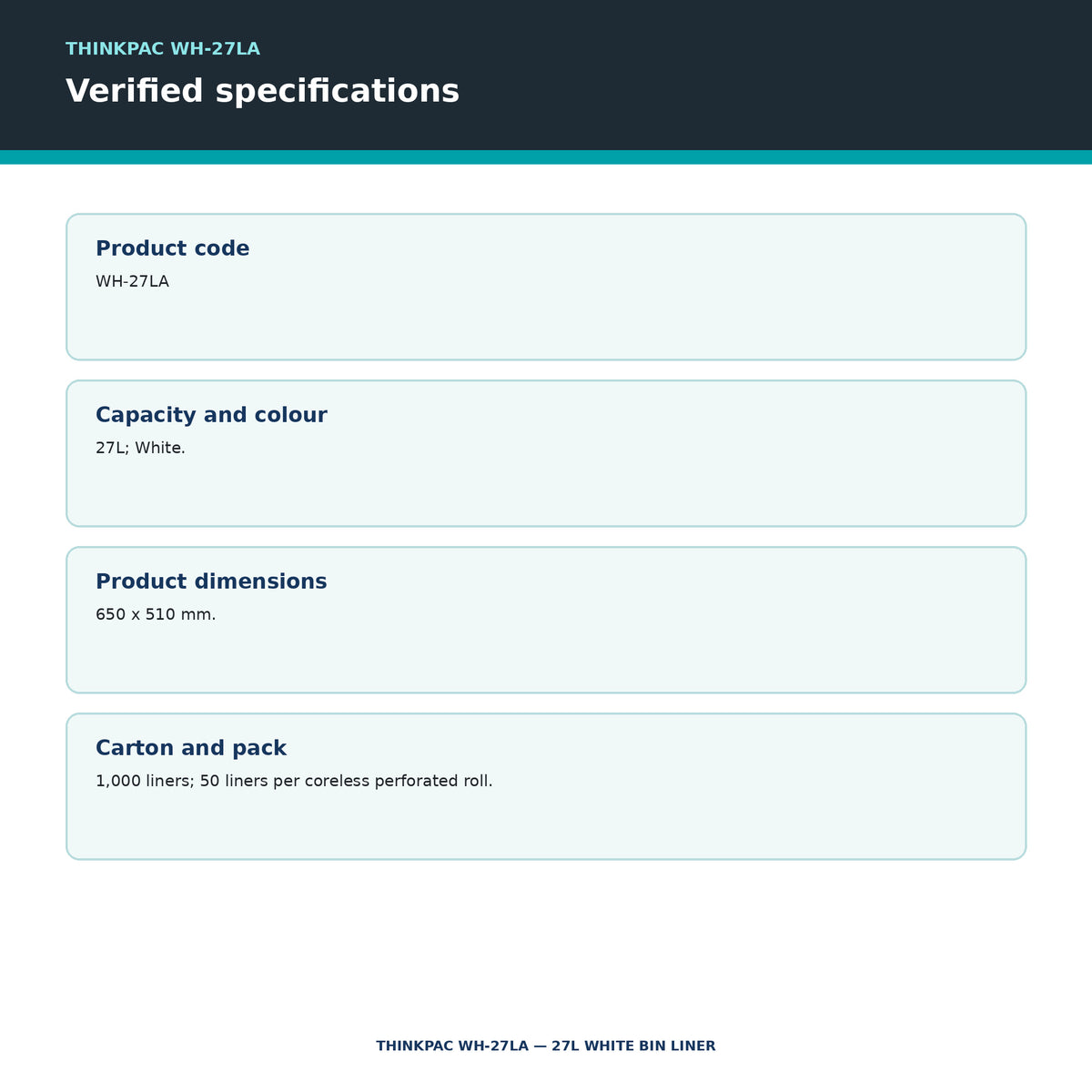Thinkpac WH-27LA verified specifications
