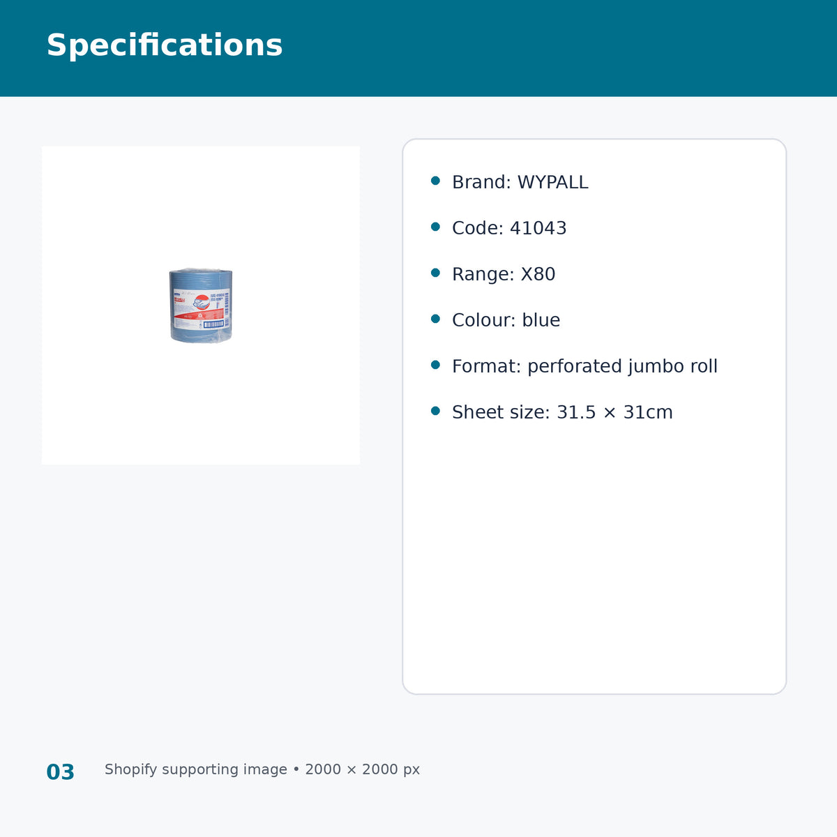 wypall 41043 x80 perforated jumbo roll wipers blue product specifications
