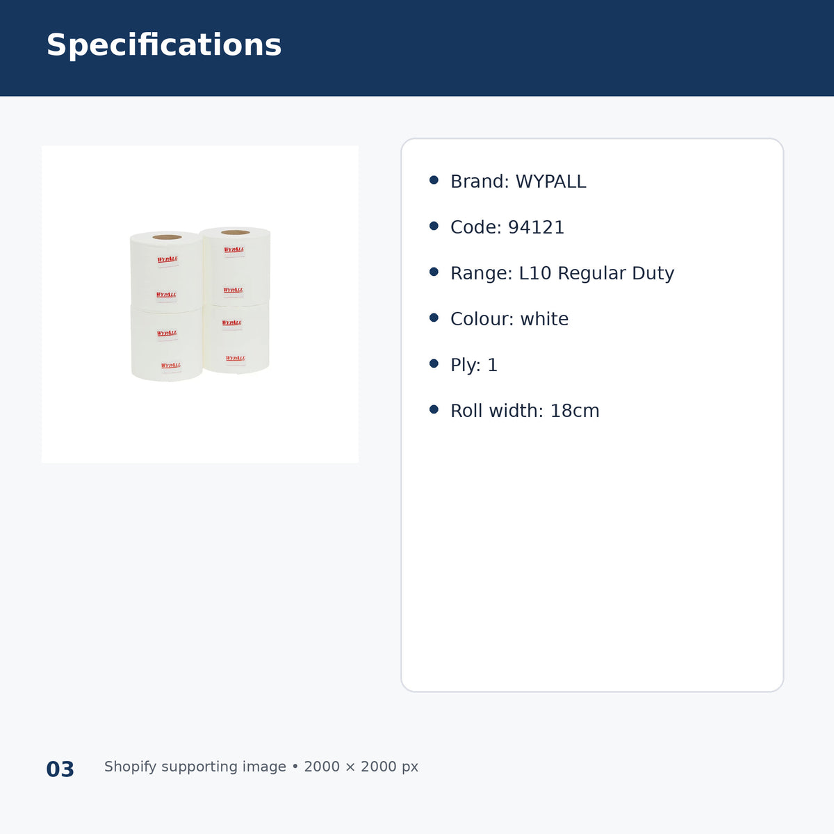 wypall 94121 l10 regular duty centrefeed wiper roll product specifications
