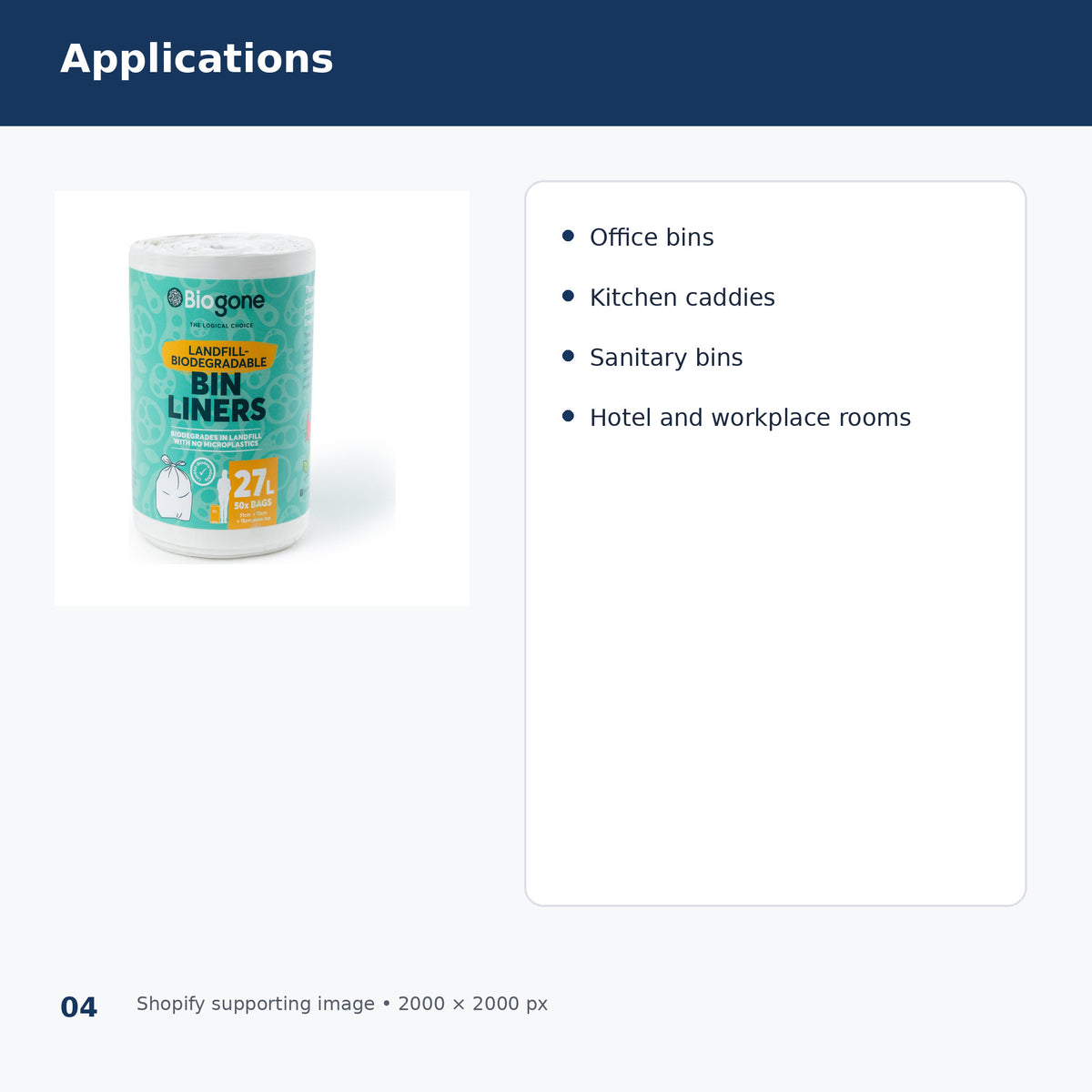 biogone 27l white bin liners recommended applications
