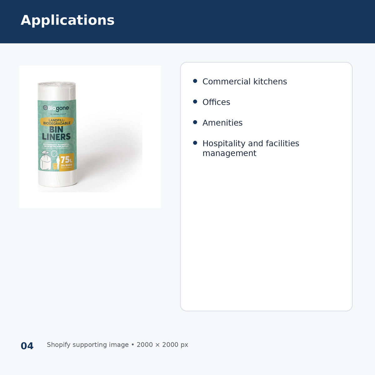 biogone 75l clear bin liners recommended applications
