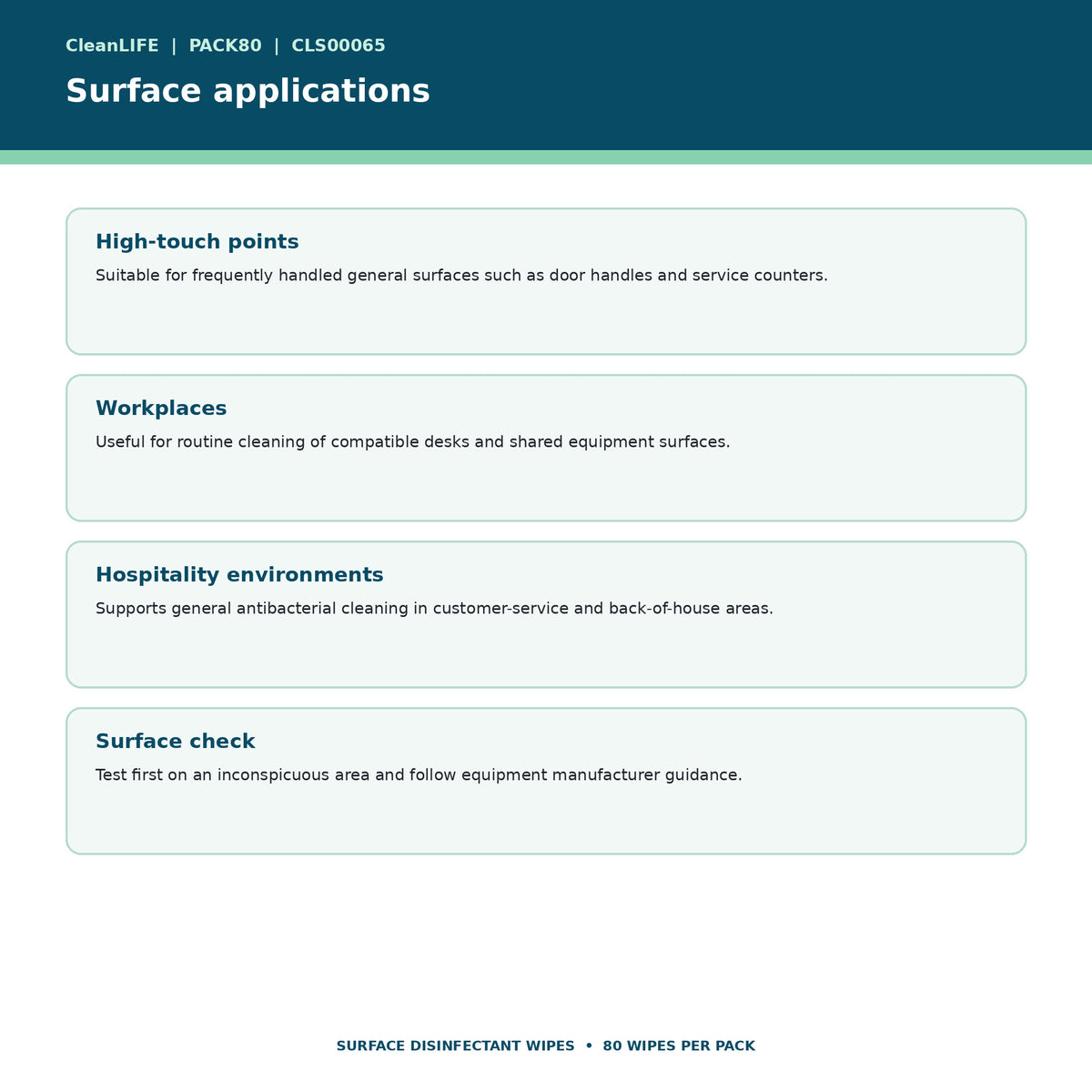 CleanLIFE surface disinfectant wipe applications

