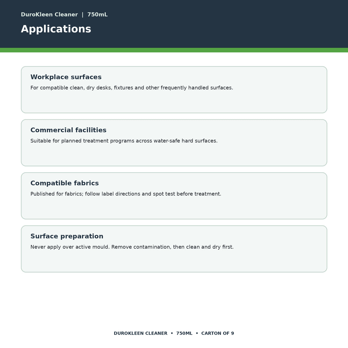 DuroKleen Cleaner applications
