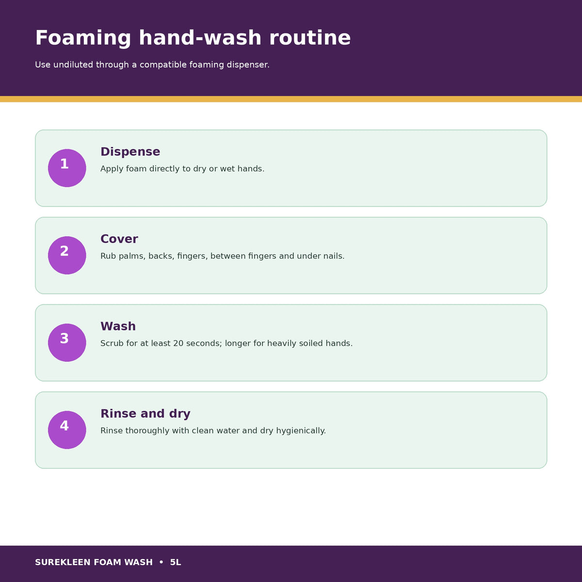 Foam Wash undiluted foaming dispenser hand-washing directions
